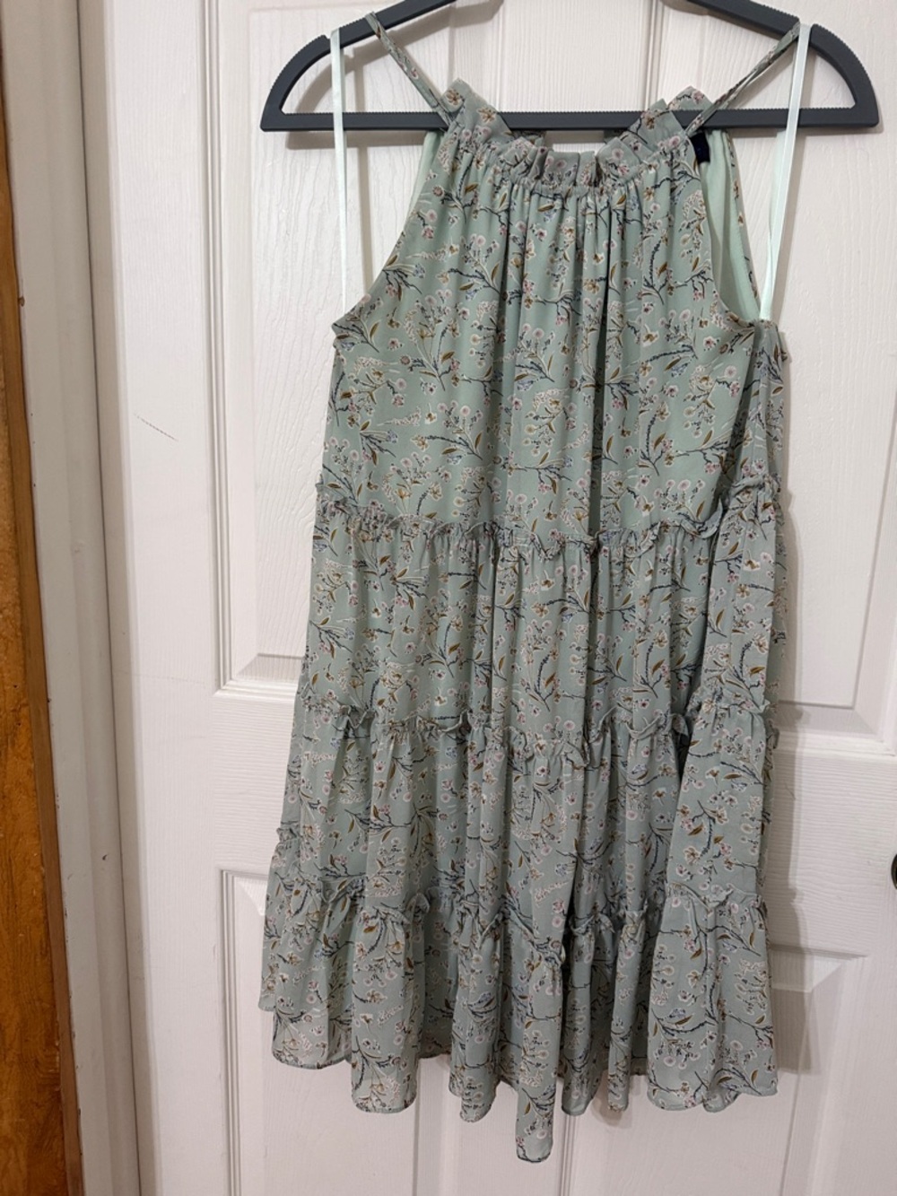 Sleeveless Floral Tiered Mini Dress - Sage Green